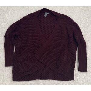 QUINN Sweater Women Size S Burgundy Boho Chuncky Knit Open Front Cardigan